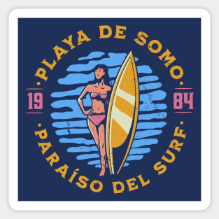 Vintage Playa de Somo, Spain Surfer's Paradise // Retro Surfing 1980s Badge Sticker